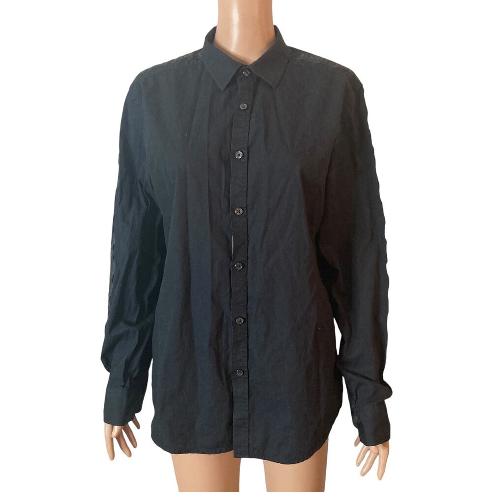 Kenneth Cole Button Front Shirt Mens Medium Black Spellout Arm